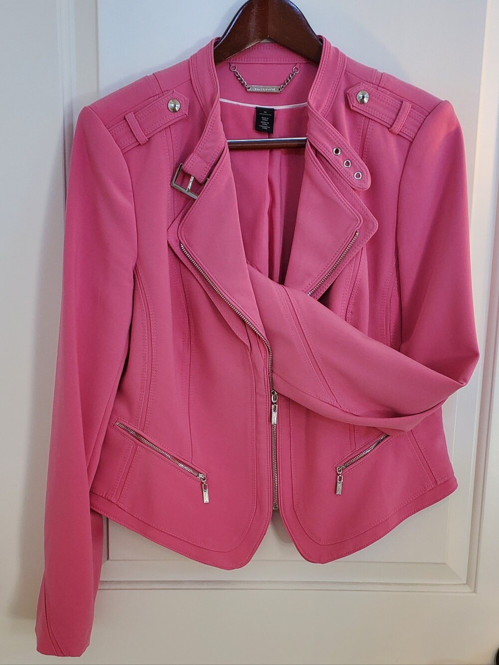 White House Black Market WHBM Pink Moto Style Blazer Jacket - Size 14